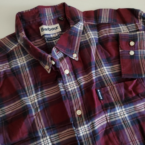 Barbour Mens Large Plaid Flannel Long Sleeve Button Down Tailored Fit - Picture 1 of 6